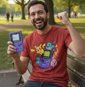 Game Boy Color Retro – Pokemon Escapando | Camiseta Estilo 90s Pixel Art | Digikemon4Design